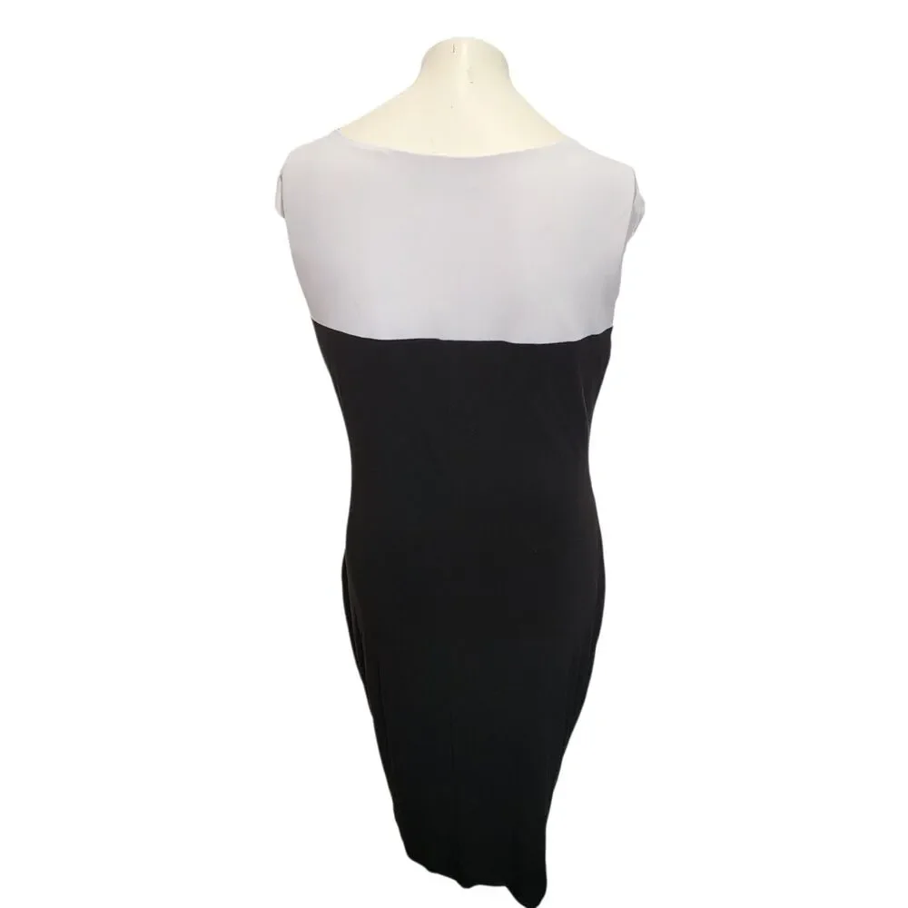 Lauren Ralph Lauren Black White Colorblock Ruched Sheath Dress Cap Sleeve‎